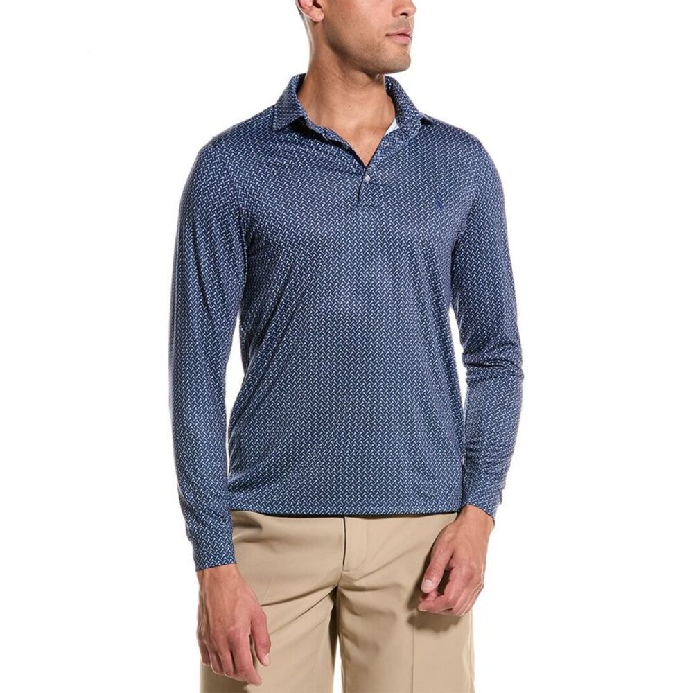 Tailorbyrd Navy Patterned Long Sleeve Polo Shirt
